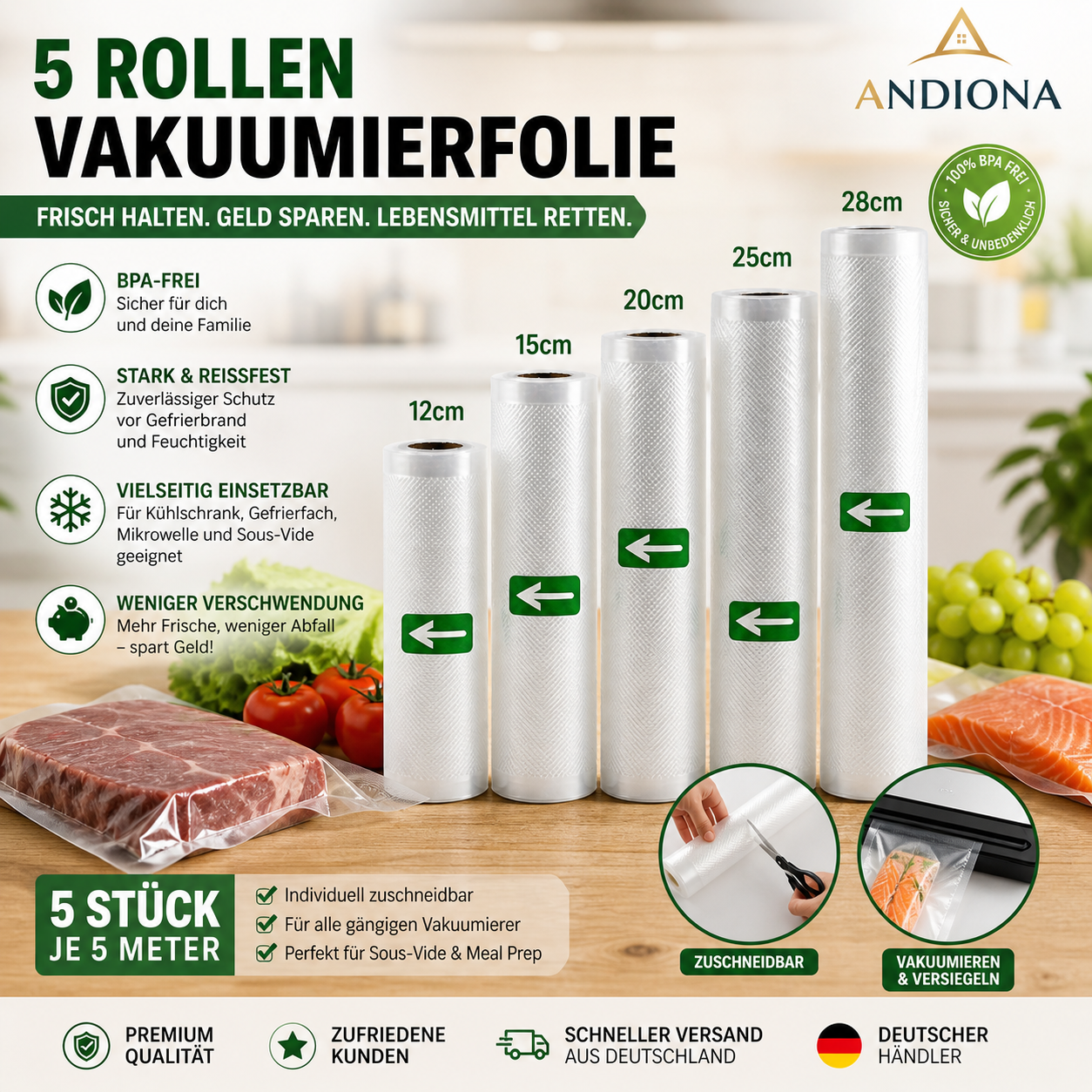 Andiona® Vakuumfolien Set – 5 Rollen