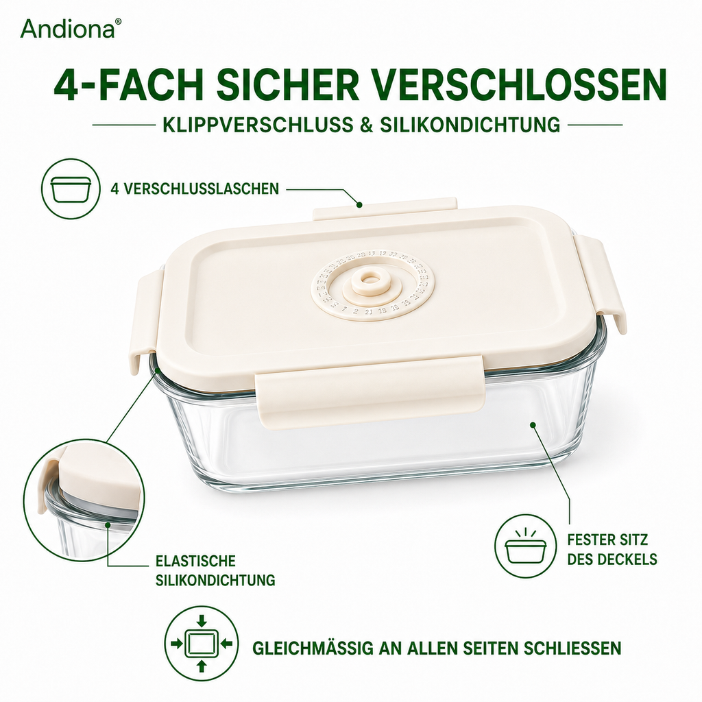 Vierfachverschluss mit Silikondichtung der Andiona Glasdosen