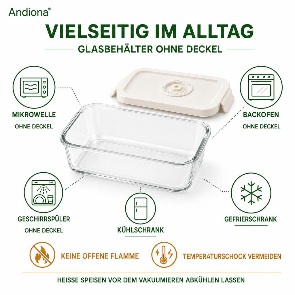 Andiona Glasbehälter ohne Deckel für Backofen und Mikrowelle