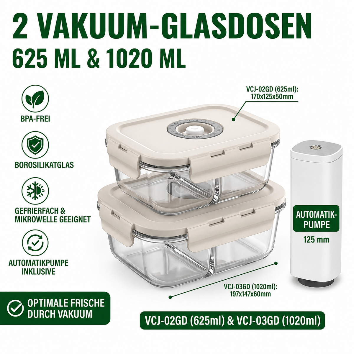 Andiona Meal-Prep 625 + 1020 ml – Mit Automatikpumpe