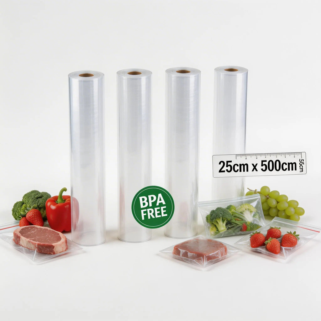 4 Stück Vakuumierfolie Rolle 25cm x 500cm – Strukturierte Vakuumierbeutel Folie für Sous-Vide & Lebensmittelaufbewahrung – Reißfest, BPA-frei, Kompatibel mit allen Vakuumiergeräten