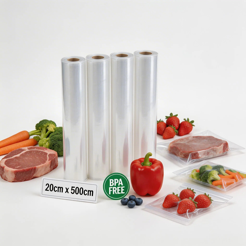4 Stück Vakuumierfolie Rolle 20cm x 500cm – Strukturierte Vakuumierbeutel Folie für Sous-Vide & Lebensmittelaufbewahrung – Reißfest, BPA-frei, Kompatibel mit allen Vakuumiergeräten