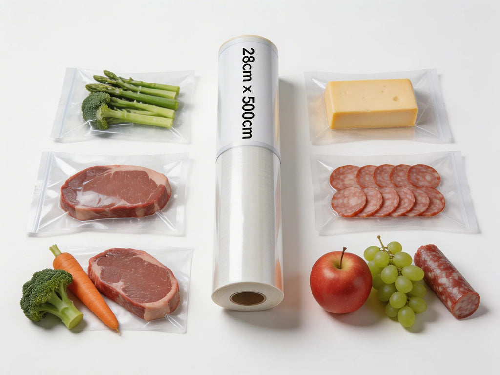 4 Stück Vakuumierfolie Rolle 28cm x 500cm – Strukturierte Vakuumierbeutel Folie für Sous-Vide & Lebensmittelaufbewahrung – Reißfest, BPA-frei, Kompatibel mit allen Vakuumiergeräten