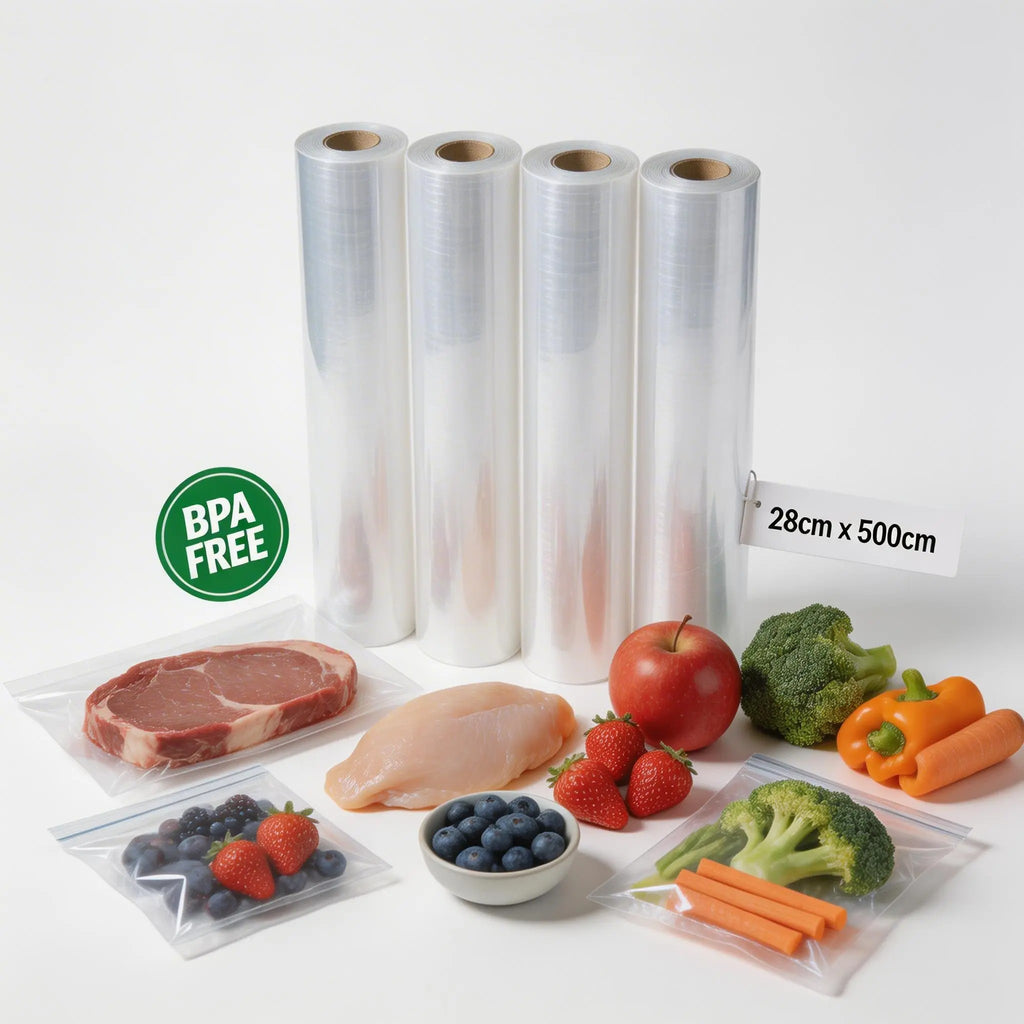 4 Stück Vakuumierfolie Rolle 28cm x 500cm – Strukturierte Vakuumierbeutel Folie für Sous-Vide & Lebensmittelaufbewahrung – Reißfest, BPA-frei, Kompatibel mit allen Vakuumiergeräten