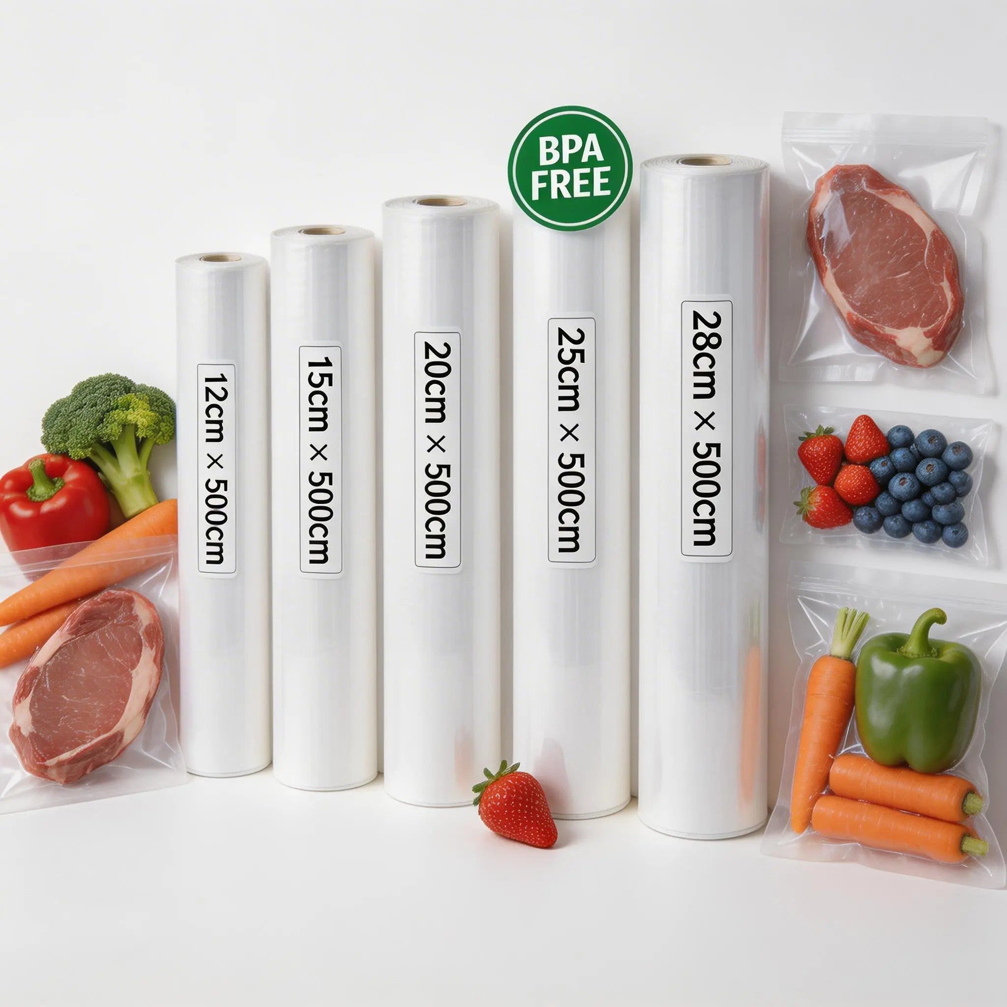 5 Stück Vakuumierfolie Rolle Strukturierte Vakuumierbeutel Folie für Sous-Vide & Lebensmittelaufbewahrung – Reißfest, BPA-frei, Kompatibel mit allen Vakuumiergeräten