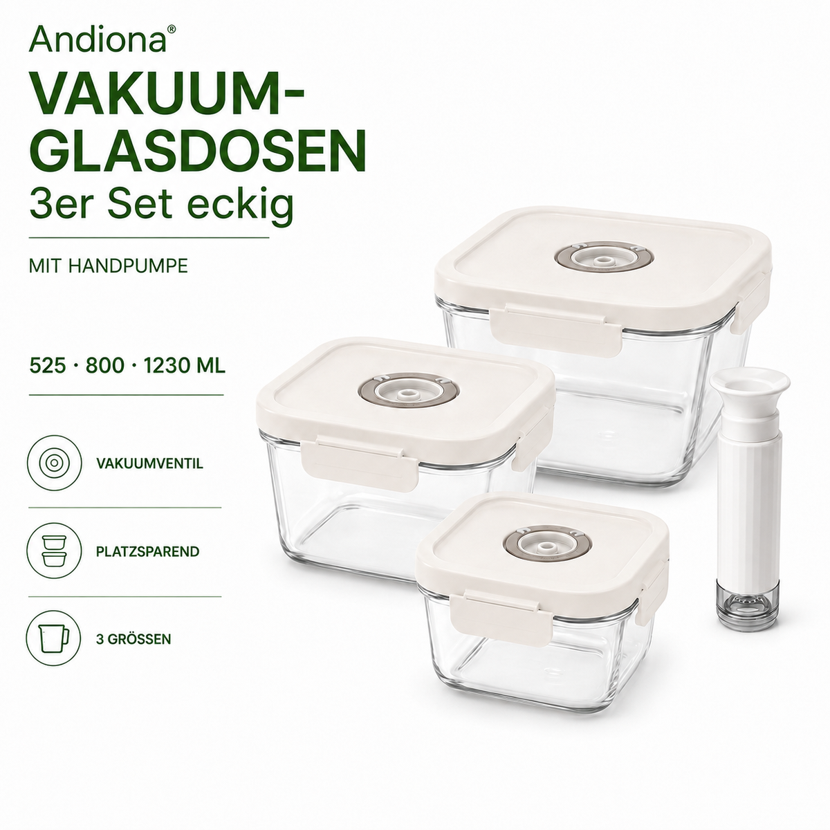 Andiona 3er Set quadratisch – Mit Handpumpe