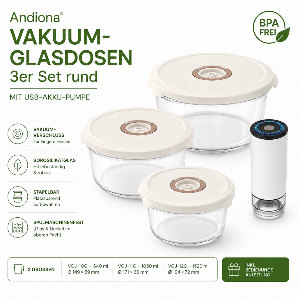 Andiona 3er Set rund – Mit USB-Akku-Pumpe