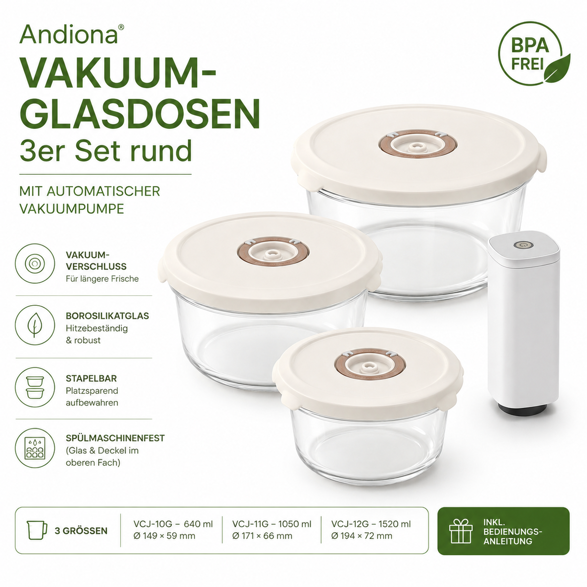Andiona 3er Set rund – Mit Automatikpumpe