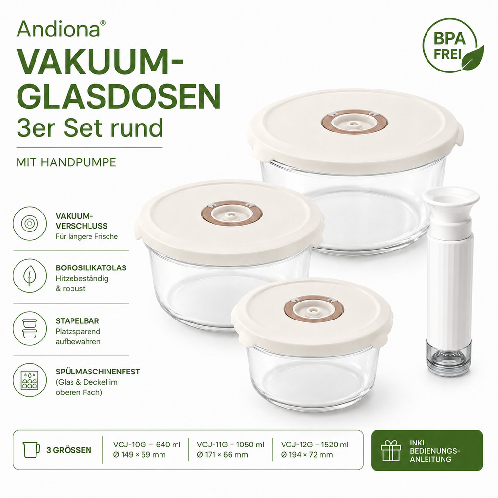 Andiona 3er Set rund – Mit Handpumpe