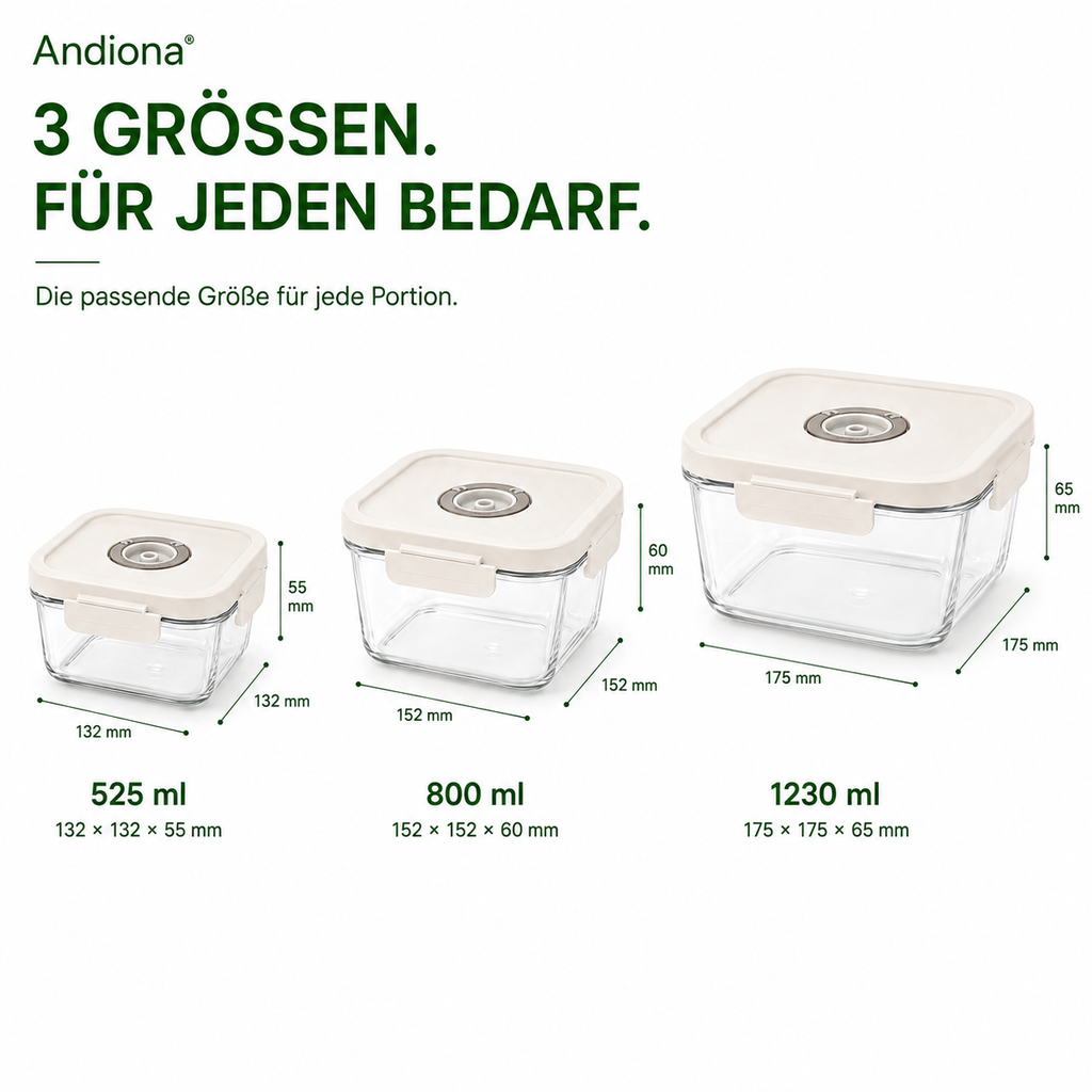 Andiona 3er Set quadratisch – Maße 525, 800 und 1230 ml