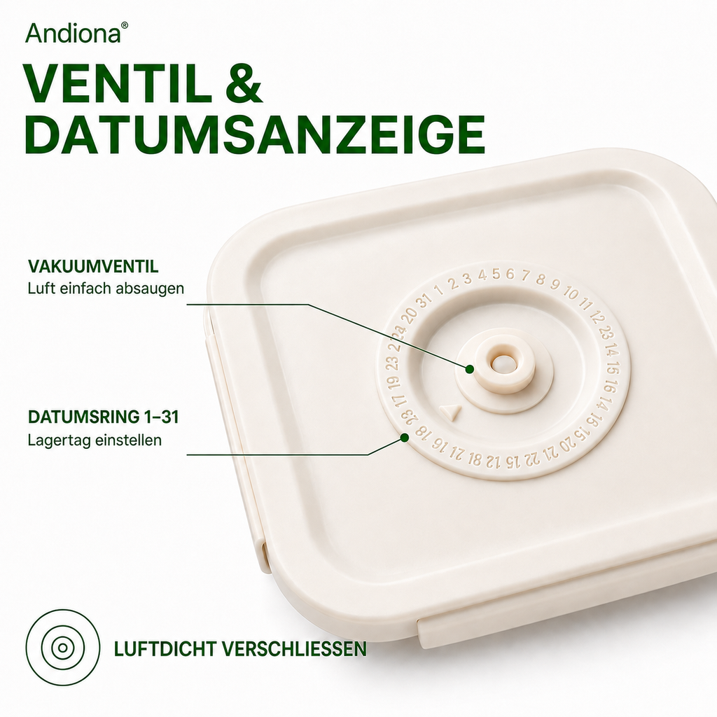 Vakuumventil mit Datumsanzeige auf Andiona Glasdose